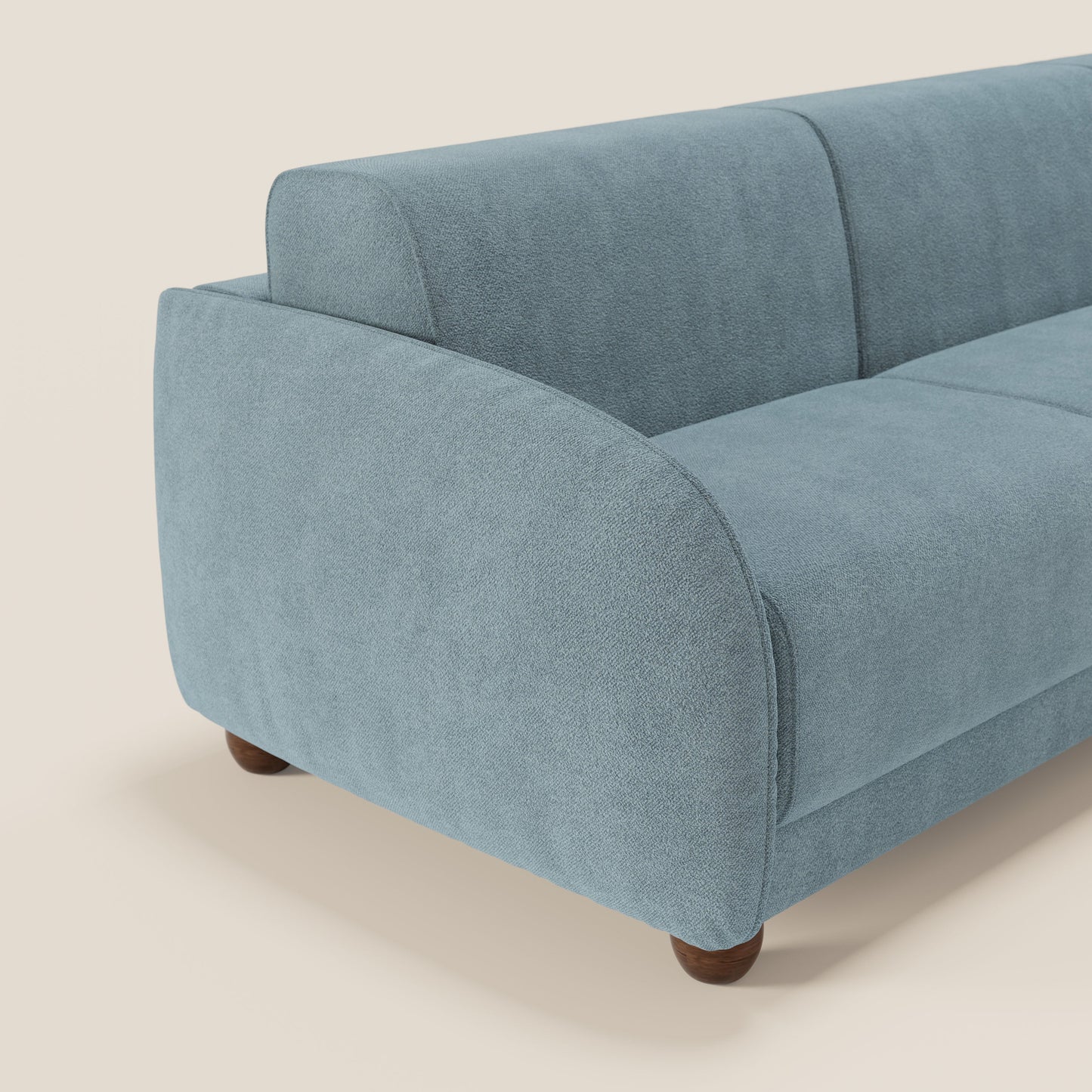 Giglio divano letto angolare con materasso alto 18 cm e penisola contenitore in morbido bouclé impermeabile T07 carta da zucchero 