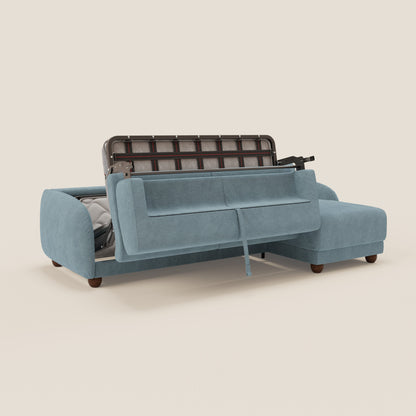 Giglio divano letto angolare con materasso alto 18 cm e penisola contenitore in morbido bouclé impermeabile T07 carta da zucchero 