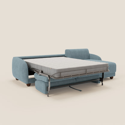 Giglio divano letto angolare con materasso alto 18 cm e penisola contenitore in morbido bouclé impermeabile T07 carta da zucchero 