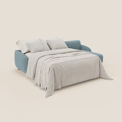 Giglio divano letto angolare con materasso alto 18 cm e penisola contenitore in morbido bouclé impermeabile T07 carta da zucchero 