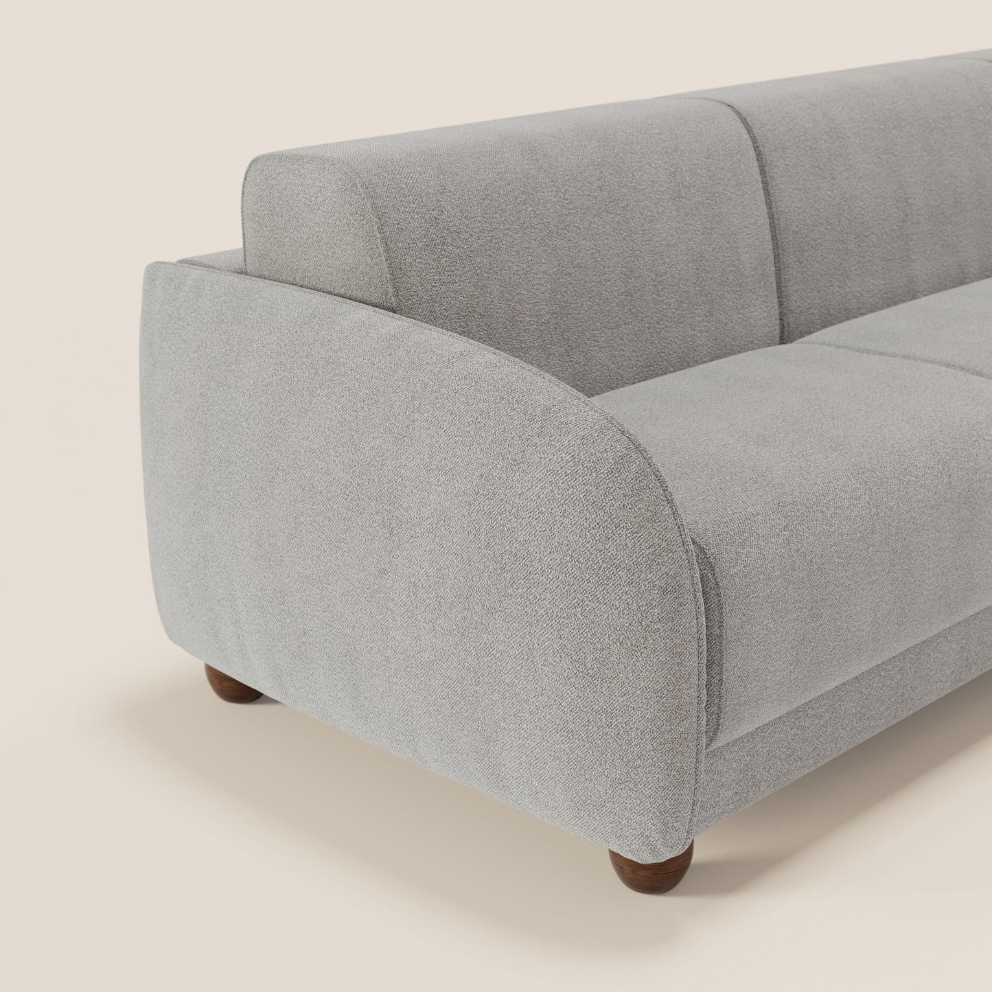 Giglio divano letto angolare con materasso alto 18 cm e penisola contenitore in morbido bouclé impermeabile T07 grigio 