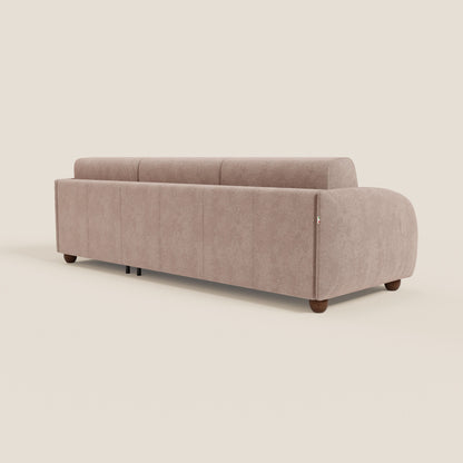 Giglio divano letto angolare con materasso alto 18 cm e penisola contenitore in morbido bouclé impermeabile T07 rosa 