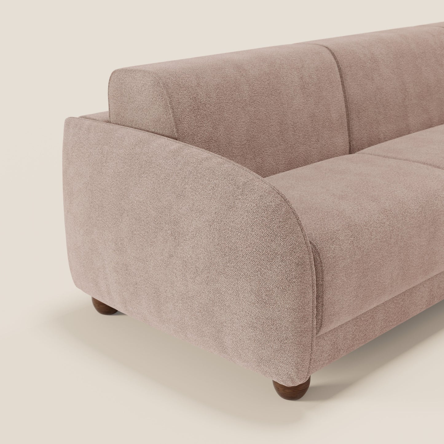 Giglio divano letto angolare con materasso alto 18 cm e penisola contenitore in morbido bouclé impermeabile T07 rosa 