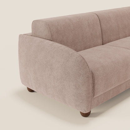 Giglio divano letto angolare con materasso alto 18 cm e penisola contenitore in morbido bouclé impermeabile T07 rosa 