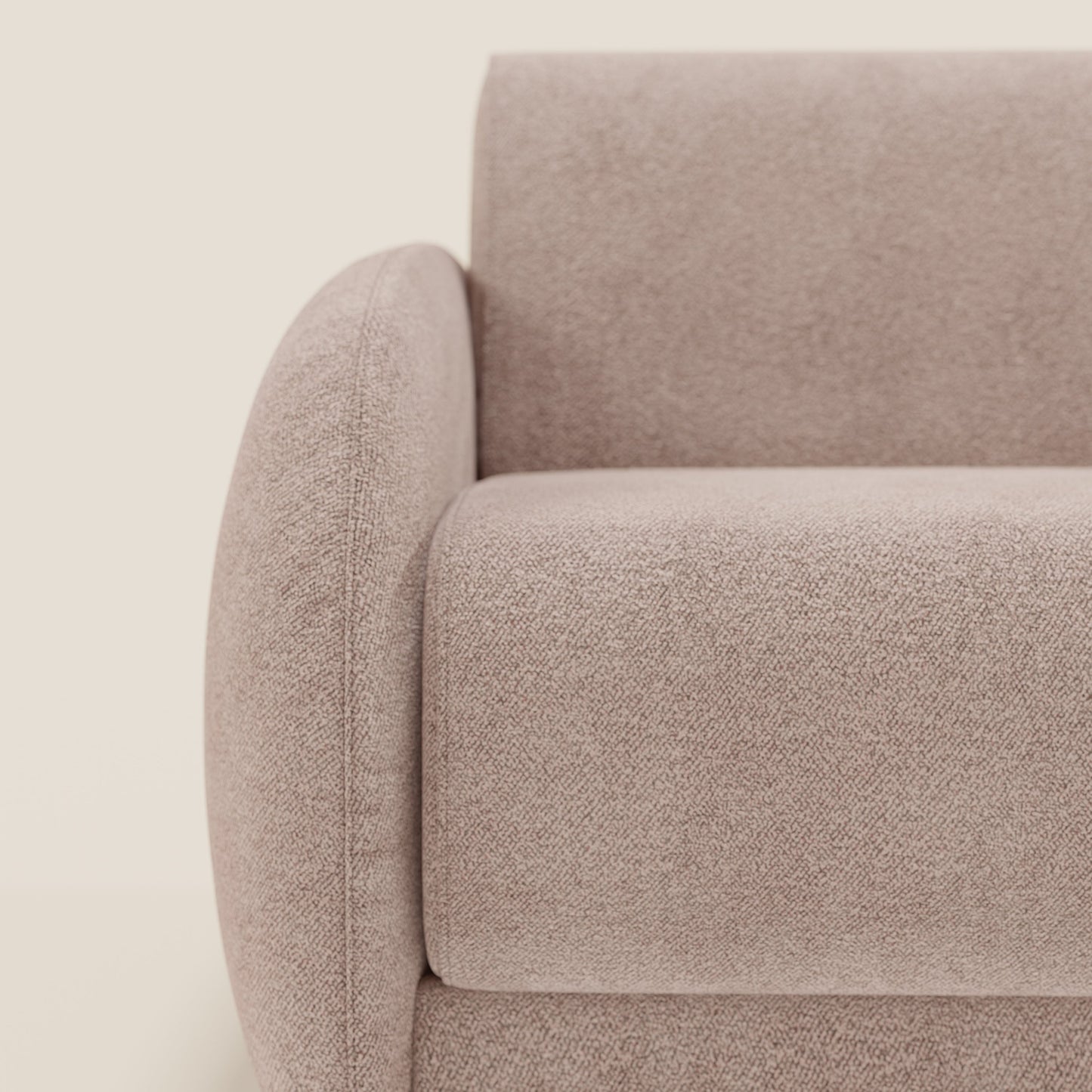 Giglio divano letto angolare con materasso alto 18 cm e penisola contenitore in morbido bouclé impermeabile T07 rosa 