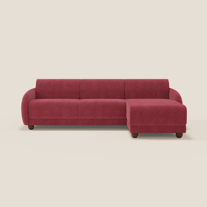 Giglio divano letto angolare con materasso alto 18 cm e penisola contenitore in morbido bouclé impermeabile T07 rosso 