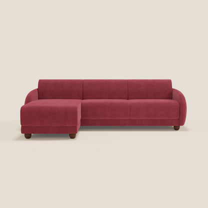 Giglio divano letto angolare con materasso alto 18 cm e penisola contenitore in morbido bouclé impermeabile T07 rosso 