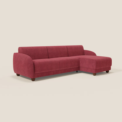 Giglio divano letto angolare con materasso alto 18 cm e penisola contenitore in morbido bouclé impermeabile T07 rosso 