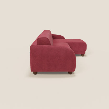 Giglio divano letto angolare con materasso alto 18 cm e penisola contenitore in morbido bouclé impermeabile T07 rosso 