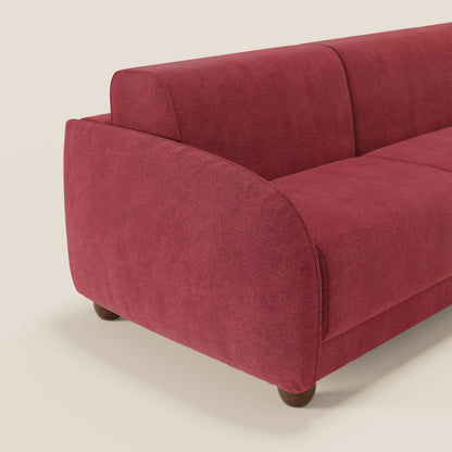 Giglio divano letto angolare con materasso alto 18 cm e penisola contenitore in morbido bouclé impermeabile T07 rosso 