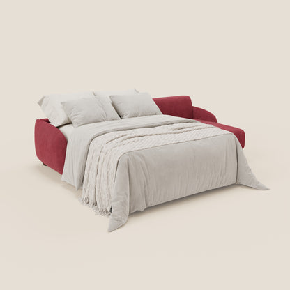 Giglio divano letto angolare con materasso alto 18 cm e penisola contenitore in morbido bouclé impermeabile T07 rosso 