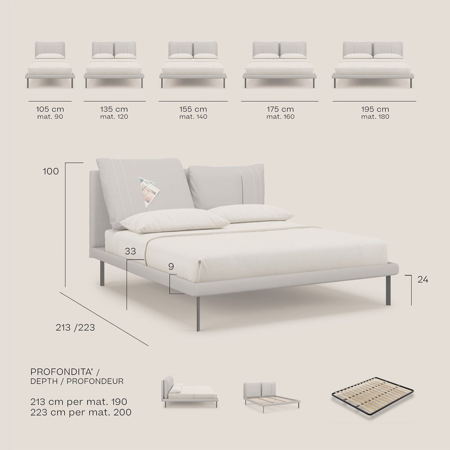 Giselle letto moderno con cuscini testata regolabile con tasche in microfibra impermeabile T11 gialla 