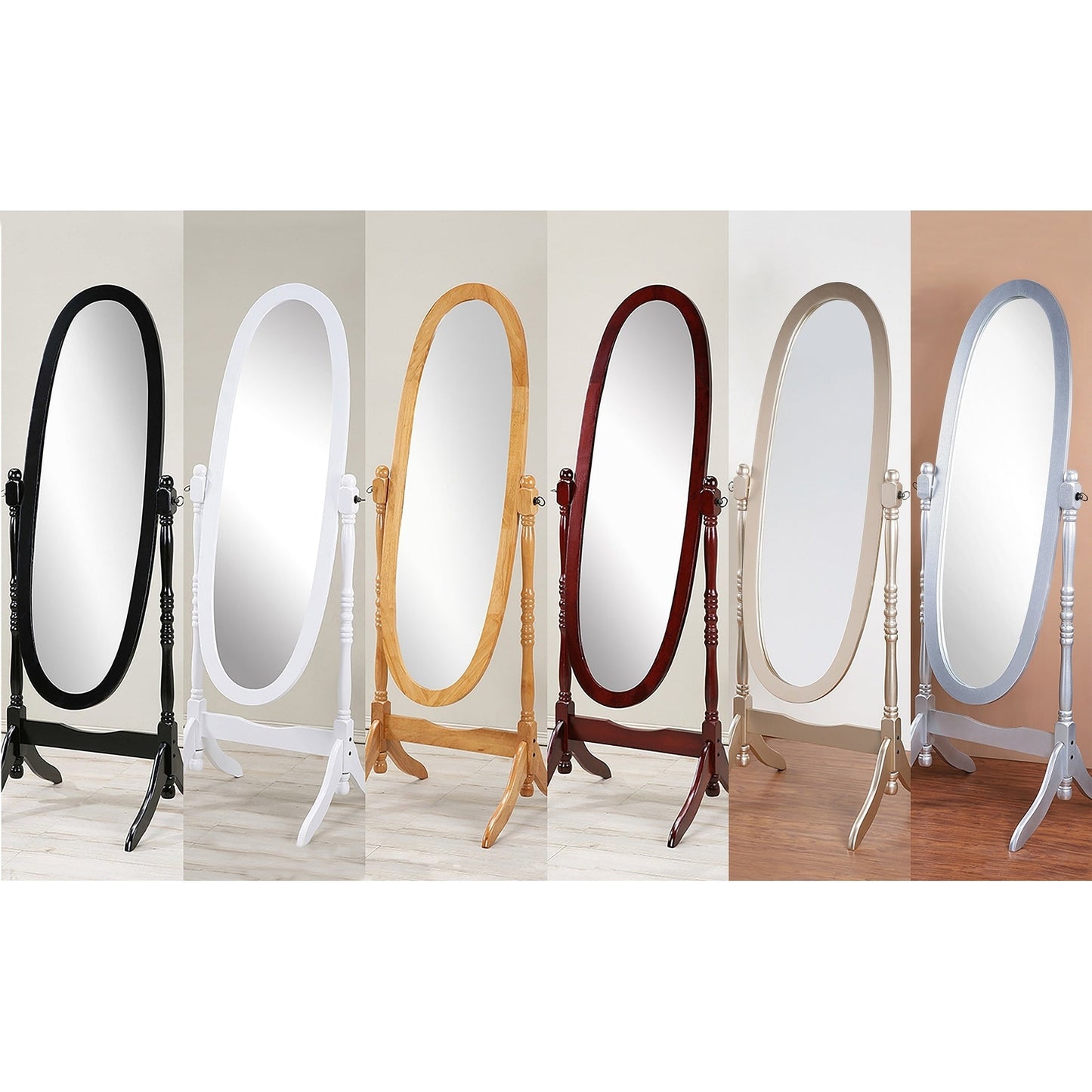 GTU Furniture Swivel Adjustable Full-Length Standing Oval Wood Cheval Floor Mirror