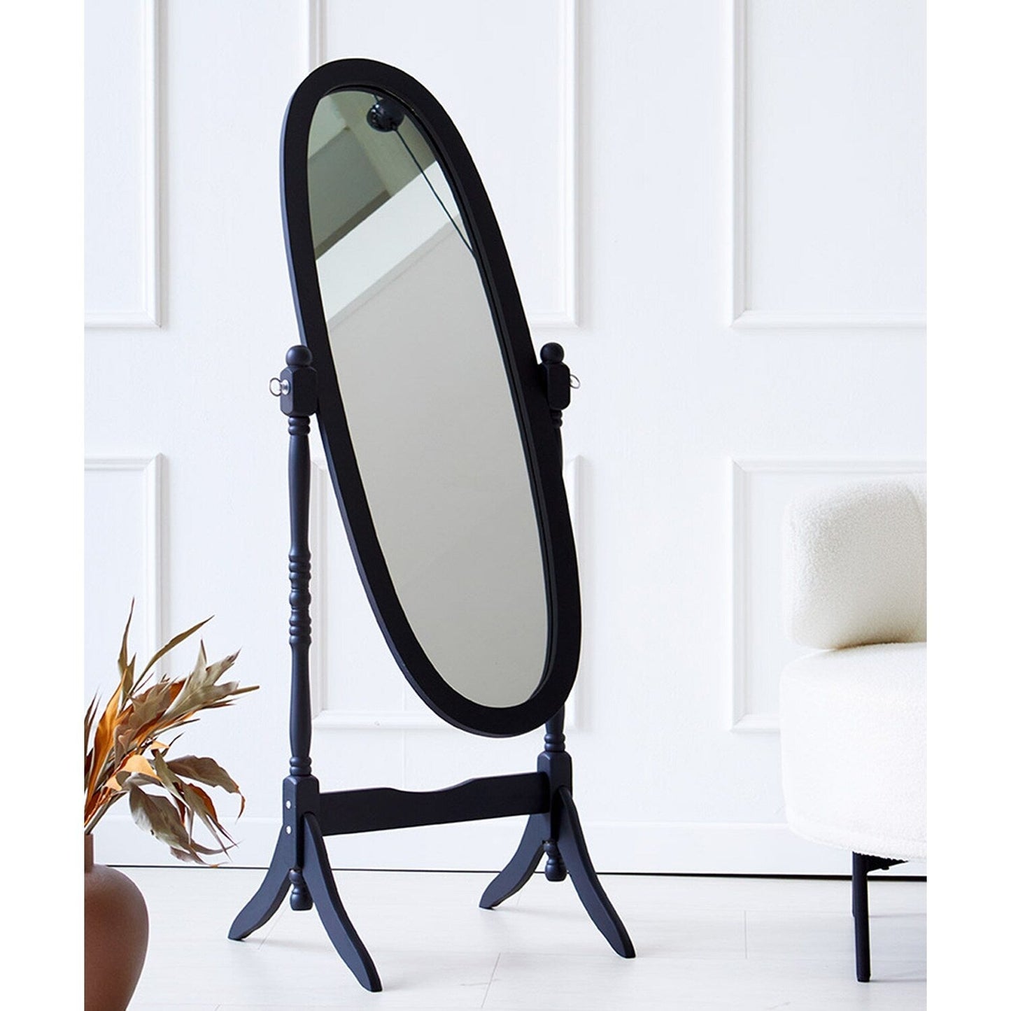 GTU Furniture Swivel Adjustable Full-Length Standing Oval Wood Cheval Floor Mirror