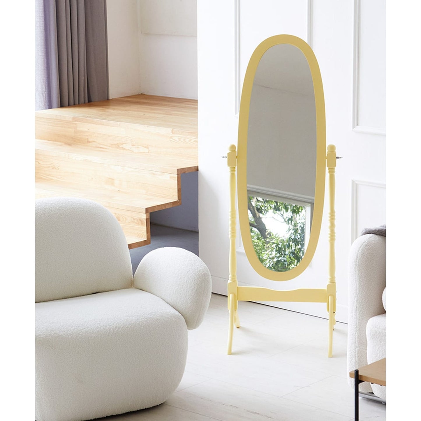 GTU Furniture Swivel Adjustable Full-Length Standing Oval Wood Cheval Floor Mirror
