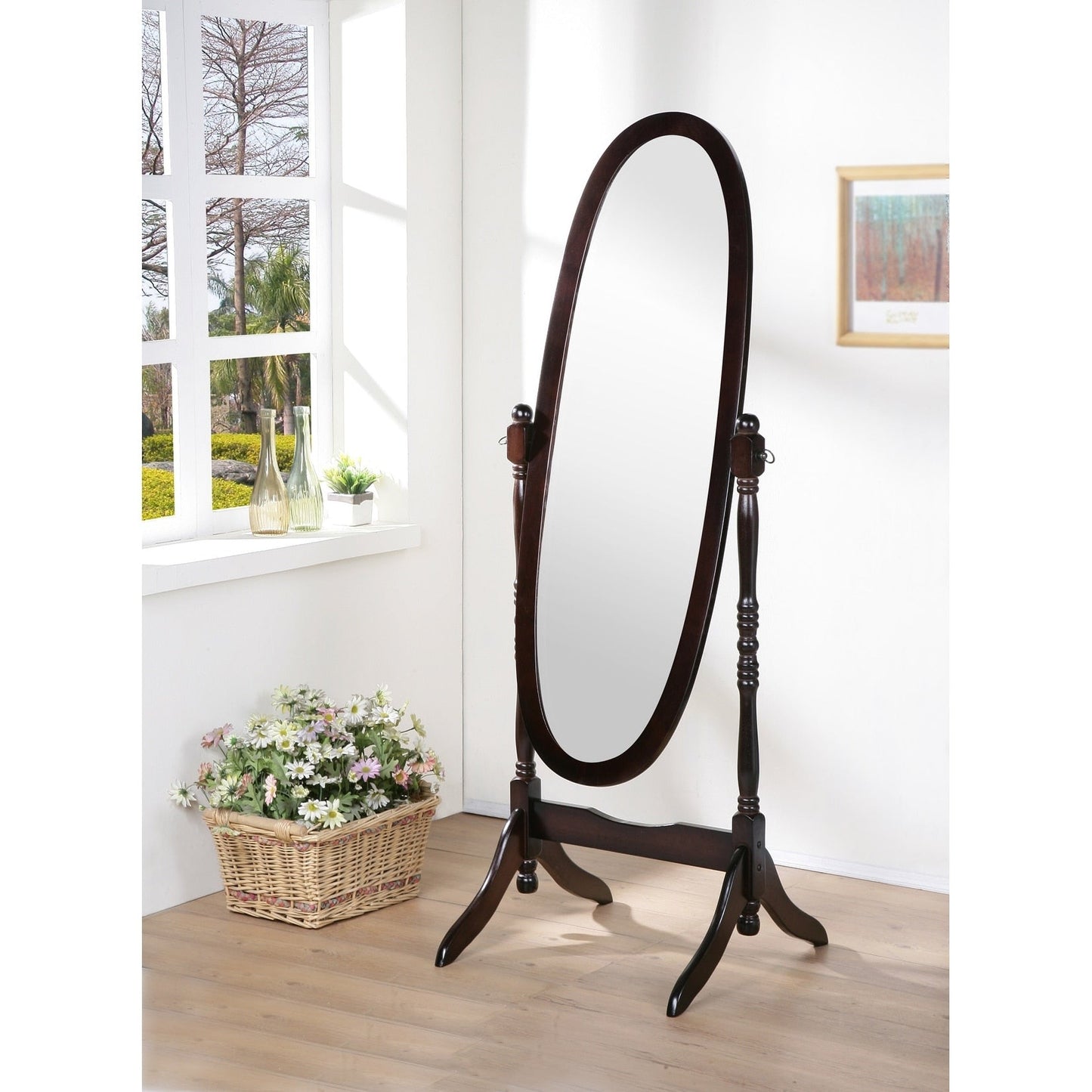 GTU Furniture Swivel Adjustable Full-Length Standing Oval Wood Cheval Floor Mirror