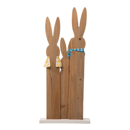 Glitzhome 30H Easter Wooden Bunny Family Standing Porch Sign Decor with Wreath
