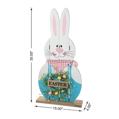 Glitzhome 30H Easter Wooden Bunny Family Standing Porch Sign Decor with Wreath