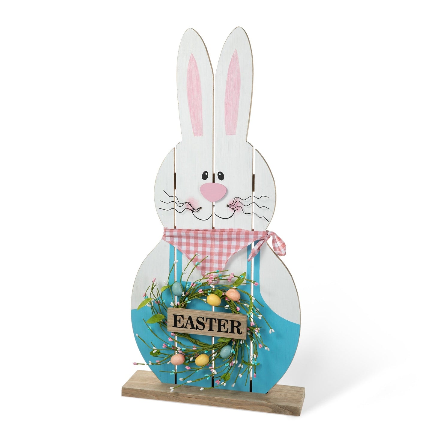 Glitzhome 30H Easter Wooden Bunny Family Standing Porch Sign Decor with Wreath