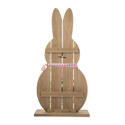 Glitzhome 30H Easter Wooden Bunny Family Standing Porch Sign Decor with Wreath