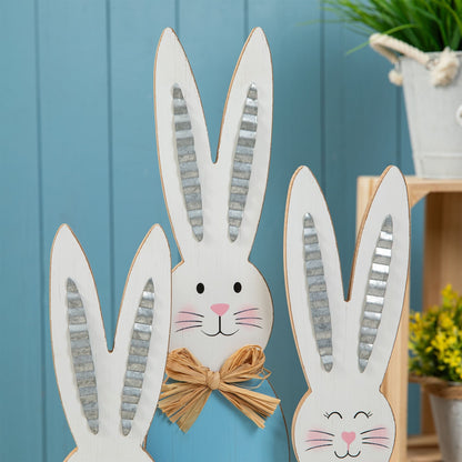 Glitzhome 30H Easter Wooden Bunny Family Standing Porch Sign Decor with Wreath