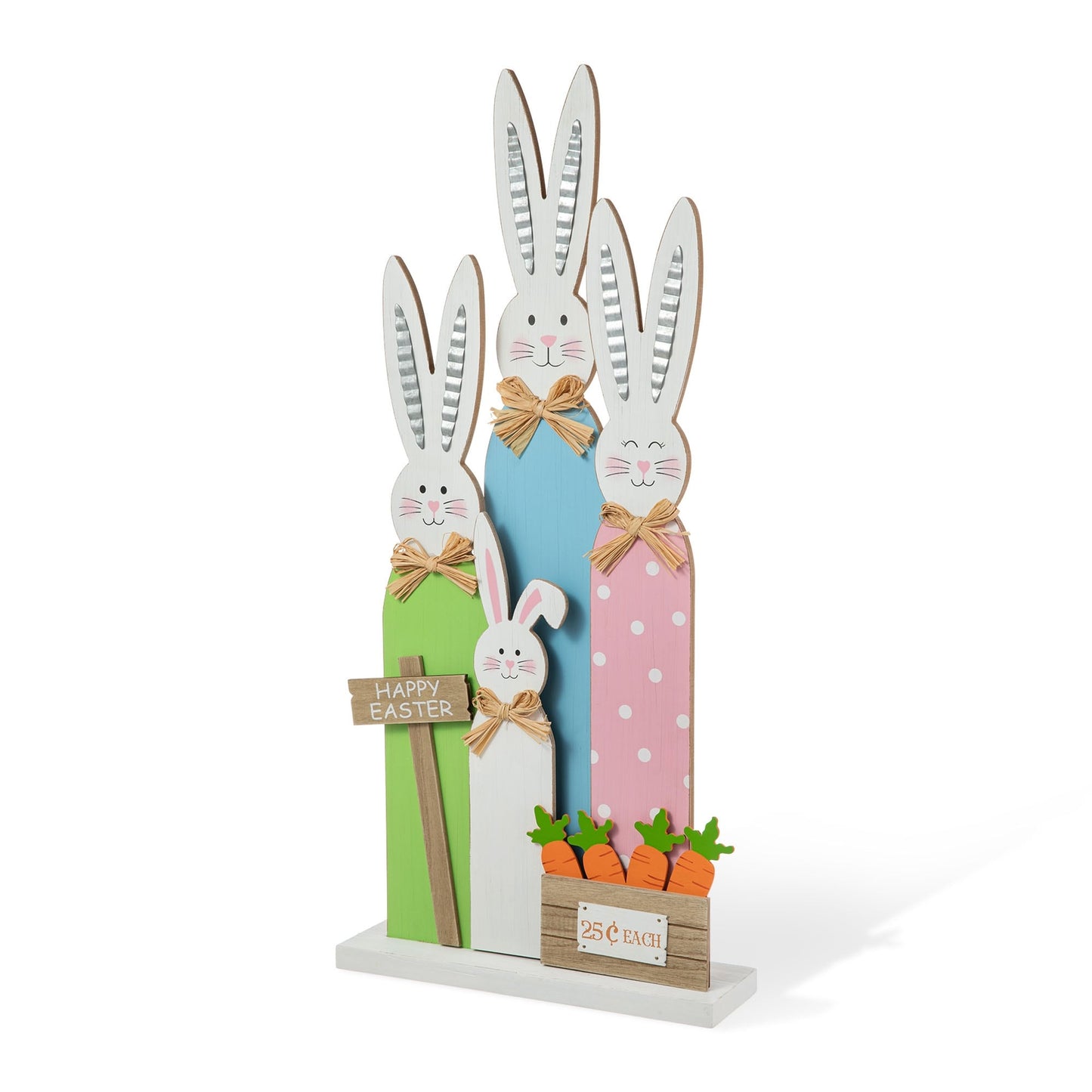Glitzhome 30H Easter Wooden Bunny Family Standing Porch Sign Decor with Wreath