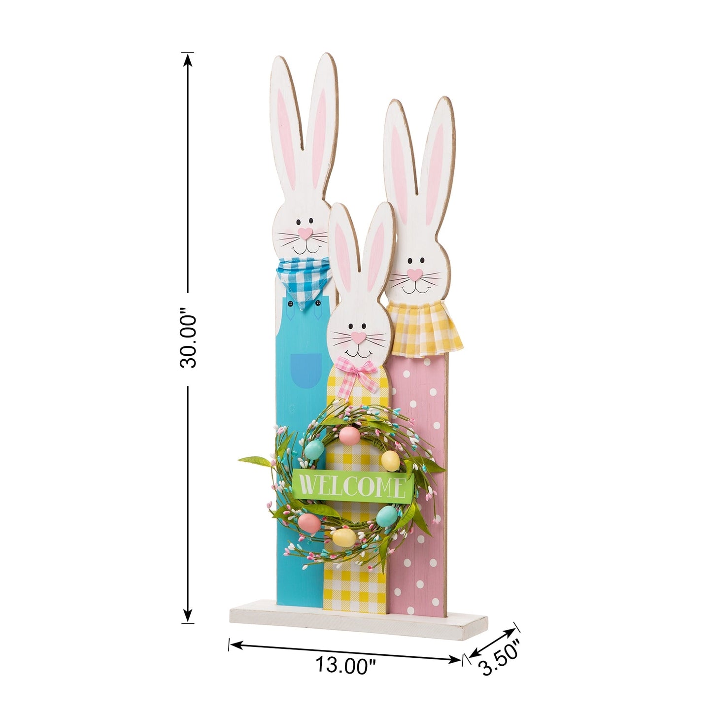 Glitzhome 30H Easter Wooden Bunny Family Standing Porch Sign Decor with Wreath