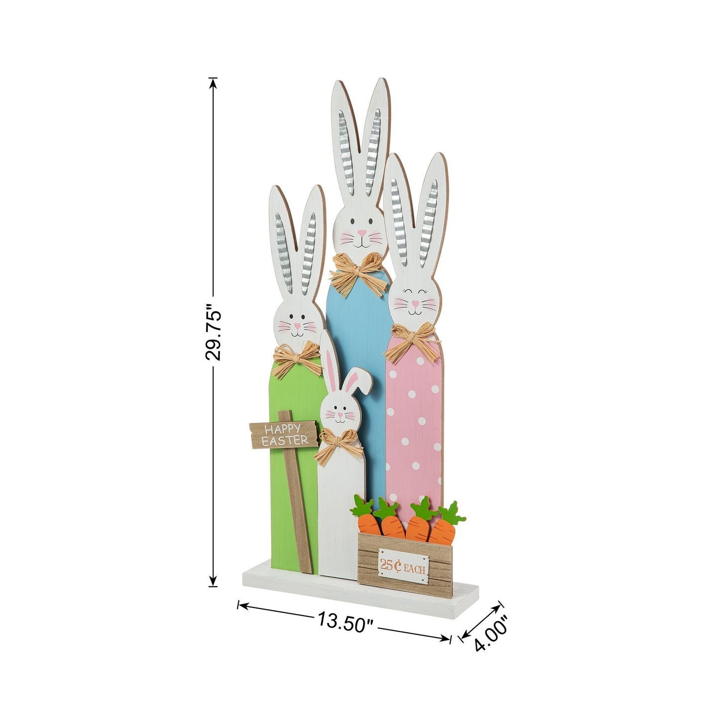Glitzhome 30H Easter Wooden Bunny Family Standing Porch Sign Decor with Wreath