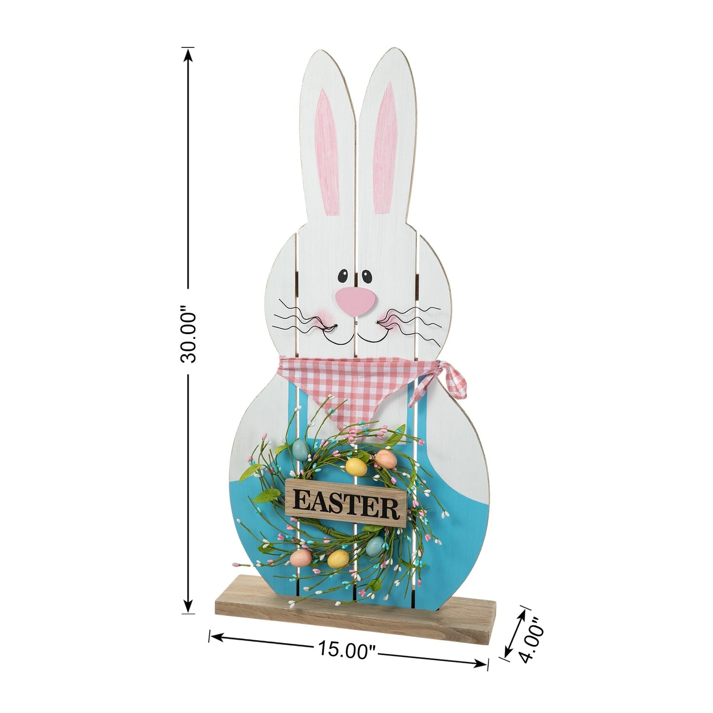 Glitzhome 30H Easter Wooden Bunny Family Standing Porch Sign Decor with Wreath