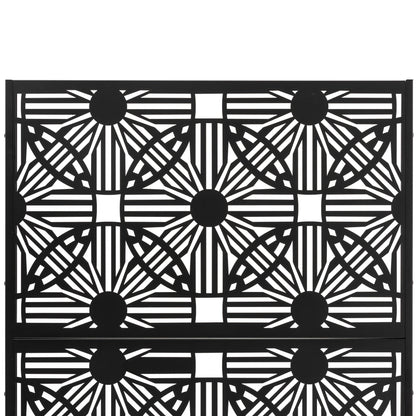 Glitzhome 6ft Galvanized Floral Patterned 3-Panel Privacy Screen Room Divider Fences