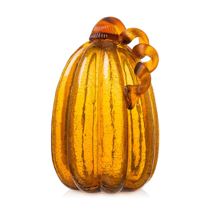 Glitzhome Amber Crackle Handblown Glass Pumpkins for Fall Harvest Decorating