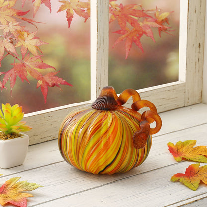 Glitzhome Fall Harvest Multi Striped Handblown Glass Pumpkins Thanksgiving Table Accent
