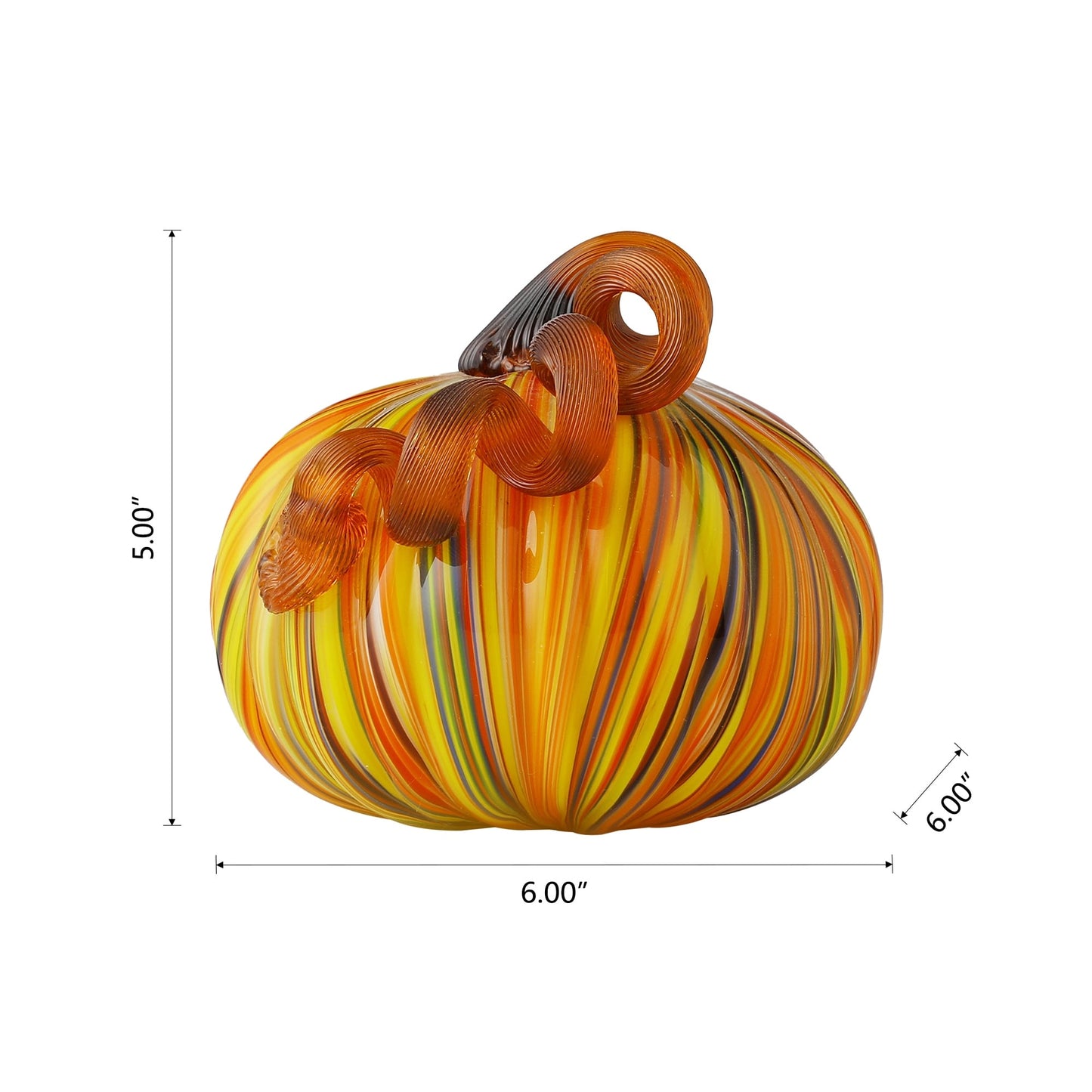 Glitzhome Fall Harvest Multi Striped Handblown Glass Pumpkins Thanksgiving Table Accent