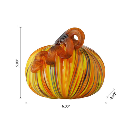 Glitzhome Fall Harvest Multi Striped Handblown Glass Pumpkins Thanksgiving Table Accent