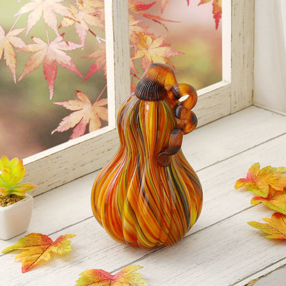 Glitzhome Multi Striped Fall Harvest Glass Pumpkins Halloween Thanksgiving Festival Decorations