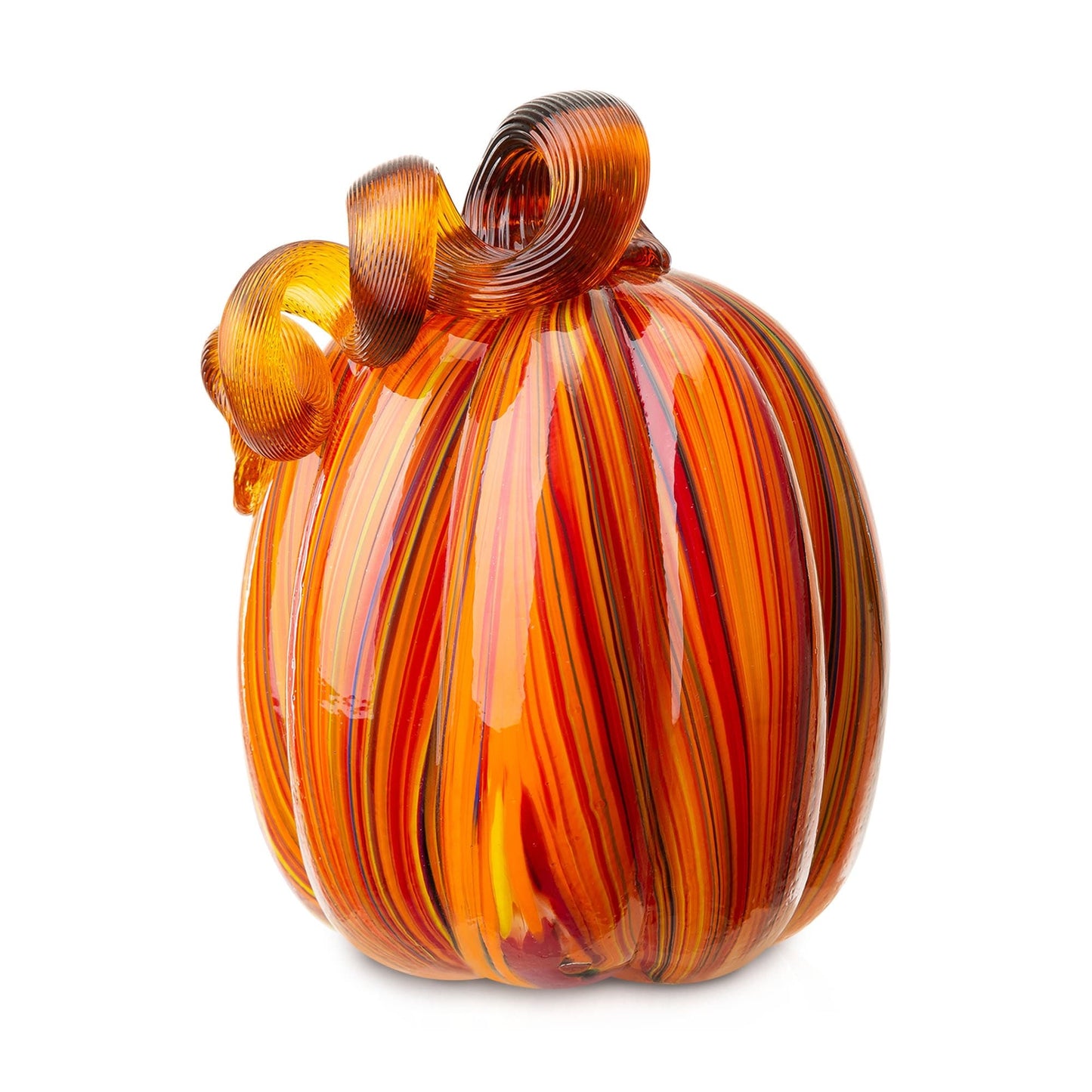 Glitzhome Multi Striped Fall Harvest Glass Pumpkins Halloween Thanksgiving Festival Decorations