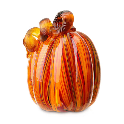 Glitzhome Multi Striped Fall Harvest Glass Pumpkins Halloween Thanksgiving Festival Decorations