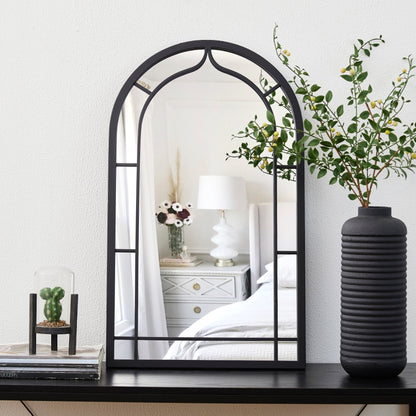 Glitzhome Modern Round/ Arched Black Metal Glass Wall Mounted Mirror Indoor Decor