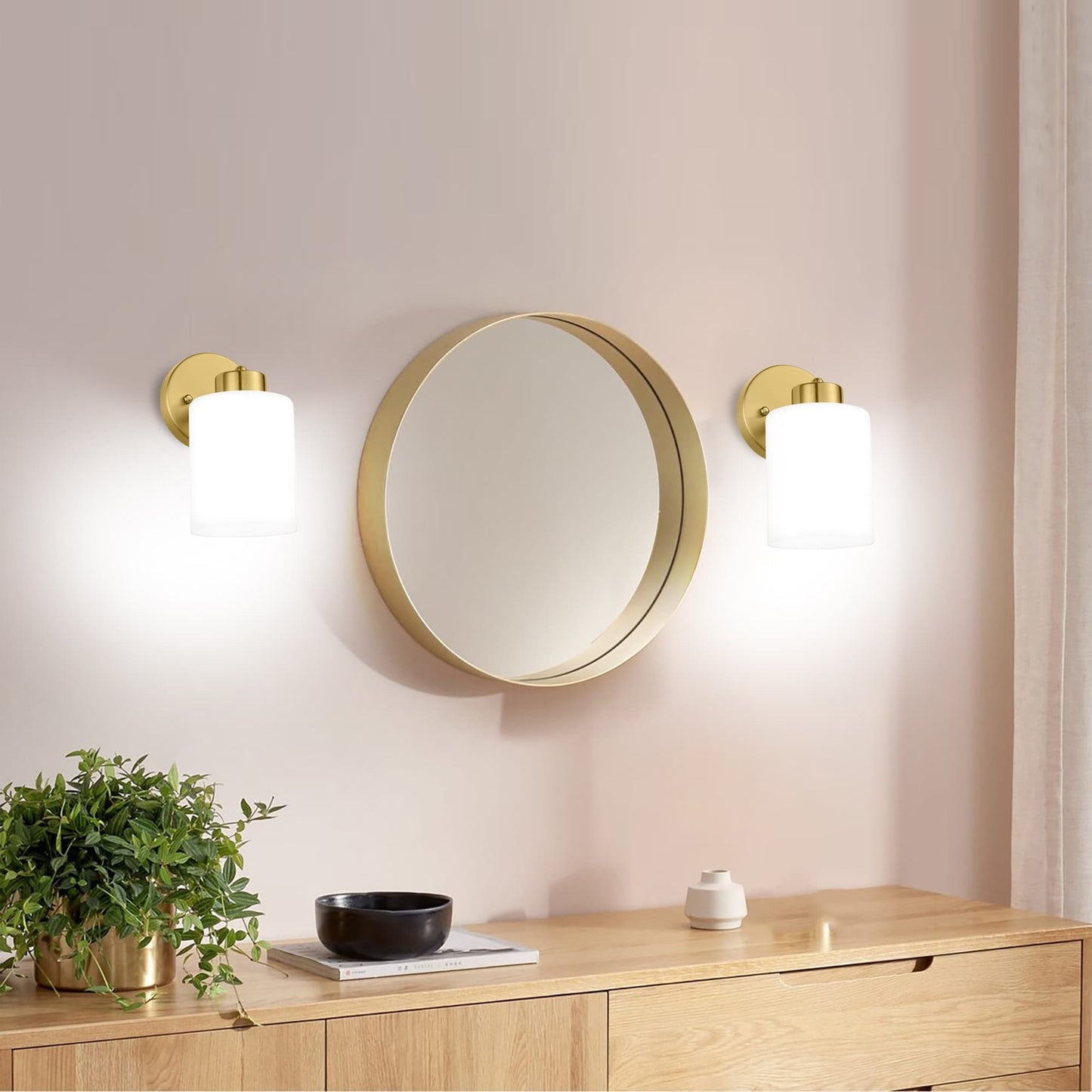 Gold Wall Sconce Set of 2, Bathroom Vanity Light Fixture with Cylinder Lamp Shade, Chrome/ Brushed Nickel/ Oil-Rubbed Bronze