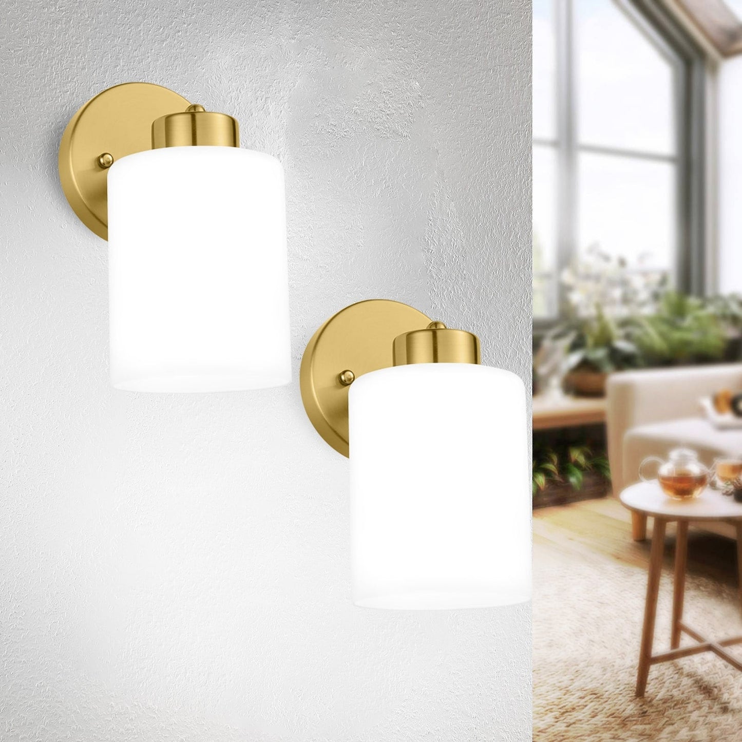 Gold Wall Sconce Set of 2, Bathroom Vanity Light Fixture with Cylinder Lamp Shade, Chrome/ Brushed Nickel/ Oil-Rubbed Bronze