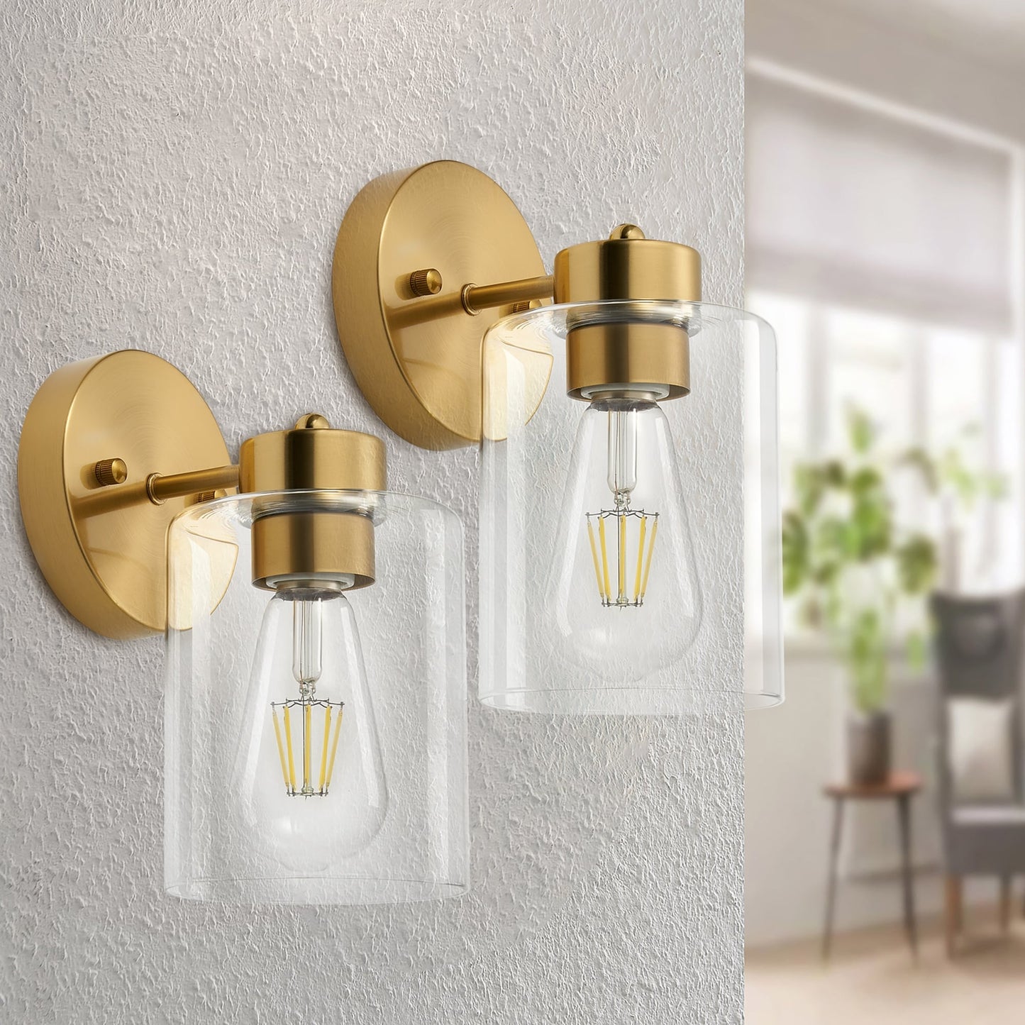 Gold Wall Sconce Set of 2, Bathroom Vanity Light Fixture with Cylinder Lamp Shade, Chrome/ Brushed Nickel/ Oil-Rubbed Bronze