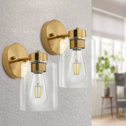 Gold Wall Sconce Set of 2, Bathroom Vanity Light Fixture with Cylinder Lamp Shade, Chrome/ Brushed Nickel/ Oil-Rubbed Bronze