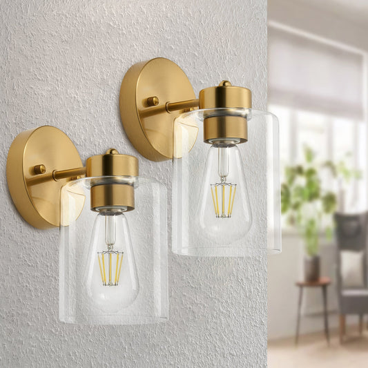 Gold Wall Sconce Set of 2, Bathroom Vanity Light Fixture with Cylinder Lamp Shade, Chrome/ Brushed Nickel/ Oil-Rubbed Bronze