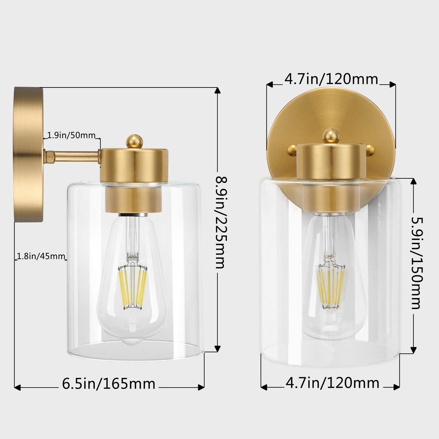 Gold Wall Sconce Set of 2, Bathroom Vanity Light Fixture with Cylinder Lamp Shade, Chrome/ Brushed Nickel/ Oil-Rubbed Bronze