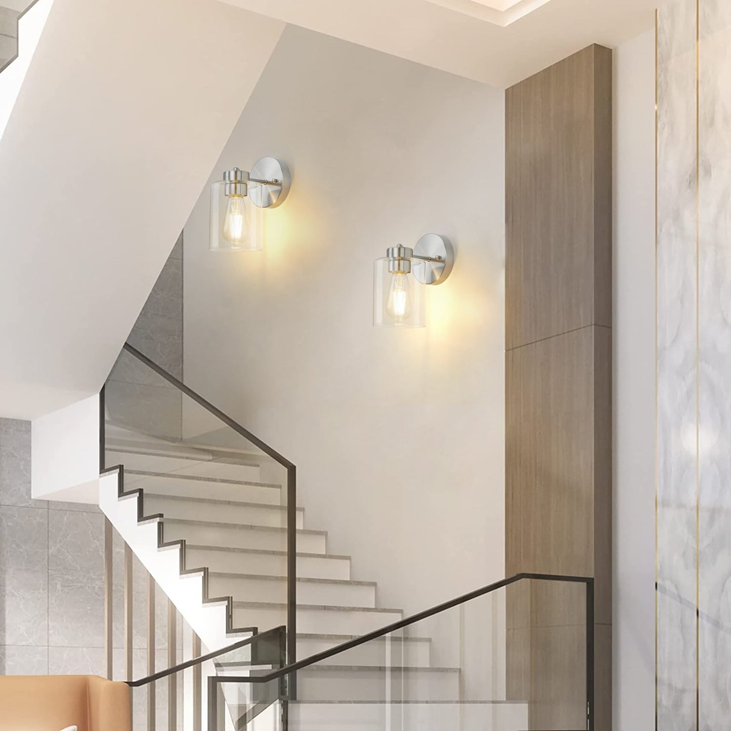 Gold Wall Sconce Set of 2, Bathroom Vanity Light Fixture with Cylinder Lamp Shade, Chrome/ Brushed Nickel/ Oil-Rubbed Bronze