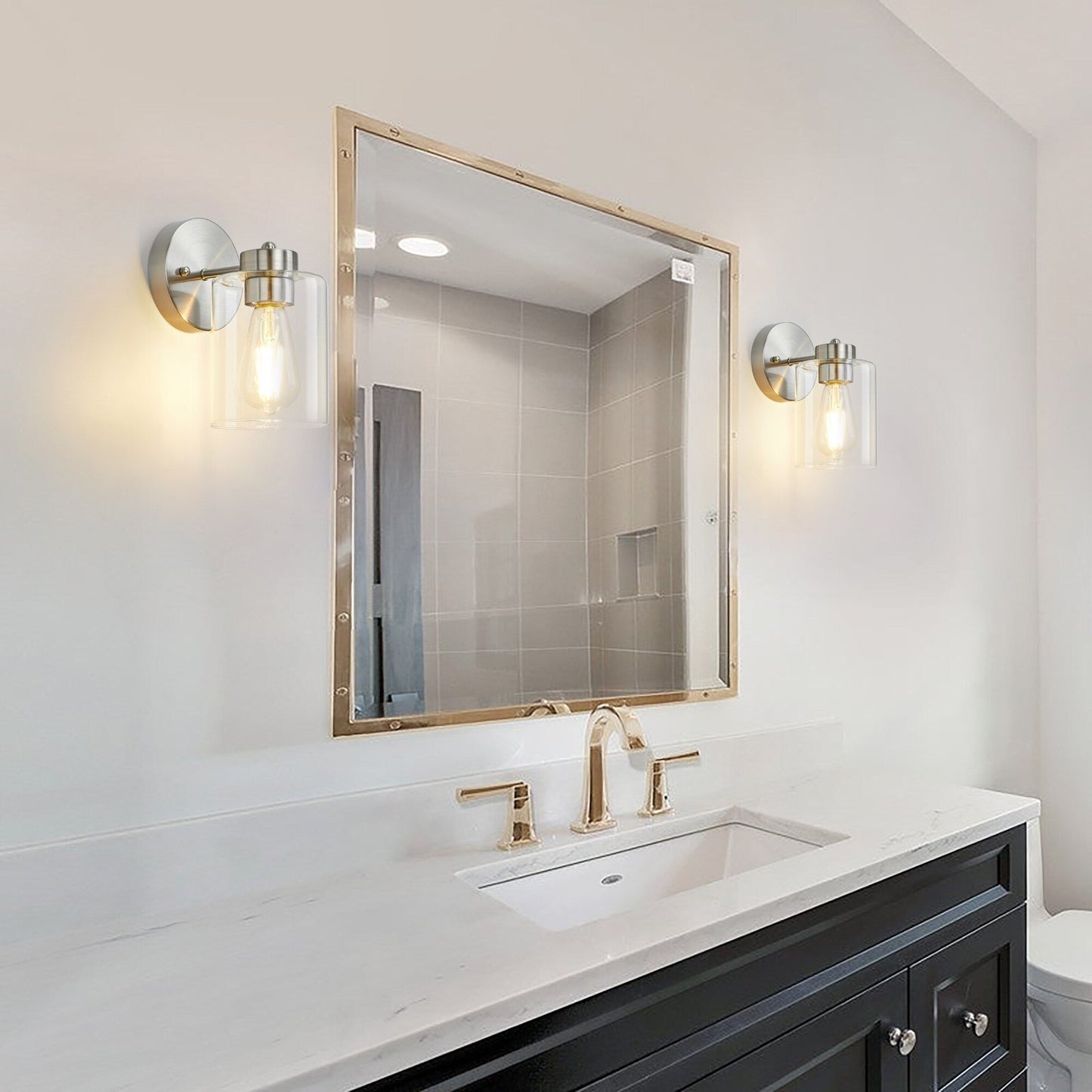 Gold Wall Sconce Set of 2, Bathroom Vanity Light Fixture with Cylinder Lamp Shade, Chrome/ Brushed Nickel/ Oil-Rubbed Bronze