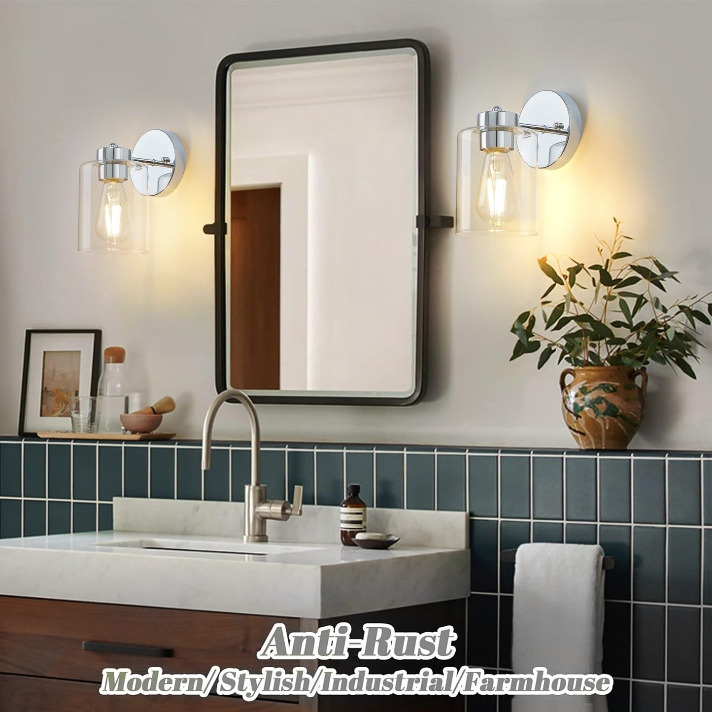 Gold Wall Sconce Set of 2, Bathroom Vanity Light Fixture with Cylinder Lamp Shade, Chrome/ Brushed Nickel/ Oil-Rubbed Bronze