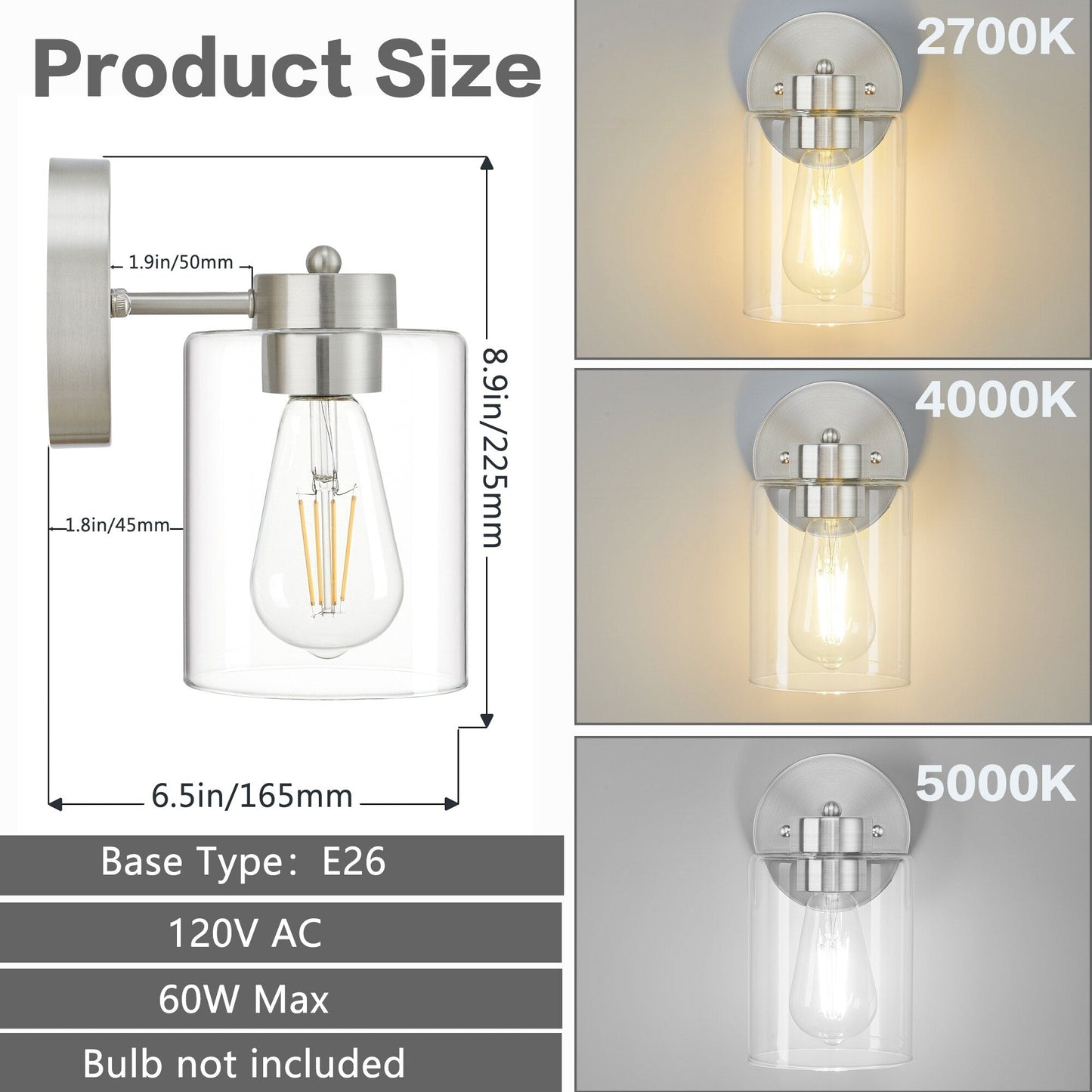 Gold Wall Sconce Set of 2, Bathroom Vanity Light Fixture with Cylinder Lamp Shade, Chrome/ Brushed Nickel/ Oil-Rubbed Bronze