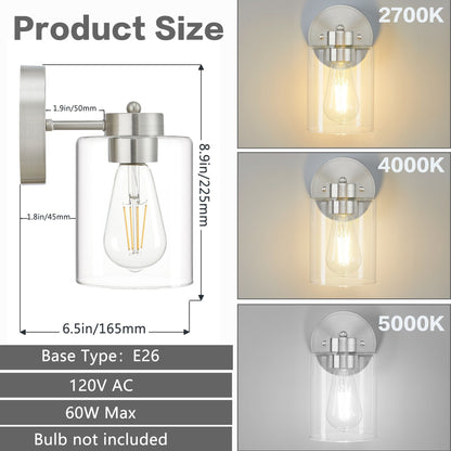 Gold Wall Sconce Set of 2, Bathroom Vanity Light Fixture with Cylinder Lamp Shade, Chrome/ Brushed Nickel/ Oil-Rubbed Bronze