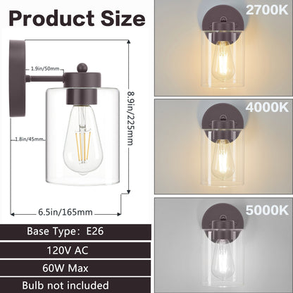 Gold Wall Sconce Set of 2, Bathroom Vanity Light Fixture with Cylinder Lamp Shade, Chrome/ Brushed Nickel/ Oil-Rubbed Bronze